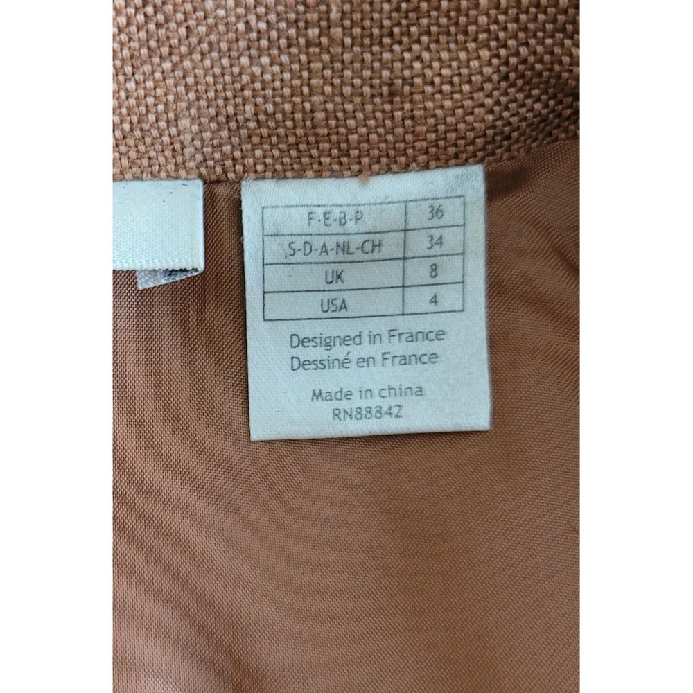 Cote Femme Brown Linen Blazer Jacket Casual Women's Size 4 Made In Italy - Picture 4 of 8